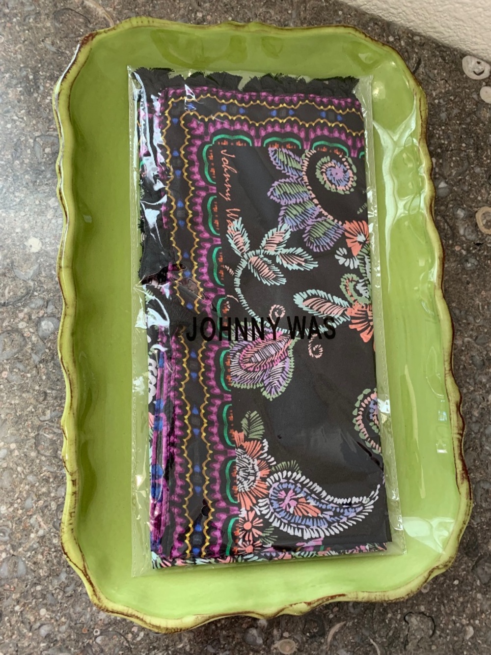 Johnny Was Silk Scarf, NWT black w tassels
